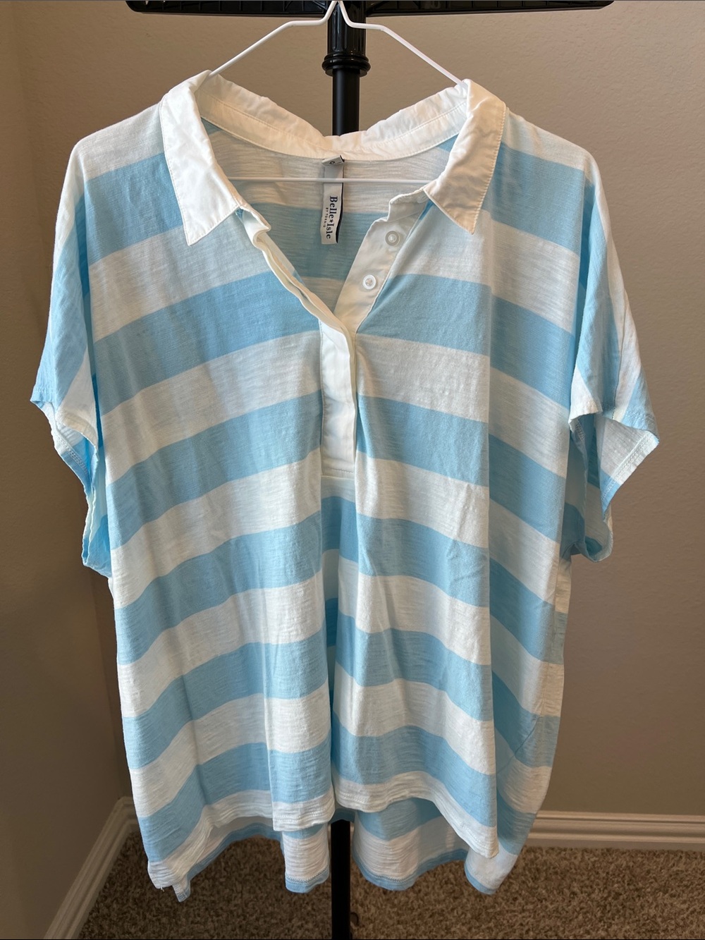 torrid Light Blue and White Striped Short-Sleeve Polo